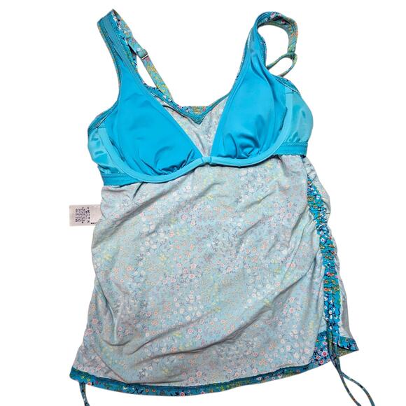 Lands' End Ruched Sides V-Neck Underwire Tankini Top Micro Floral Size 6 - Picture 6 of 12